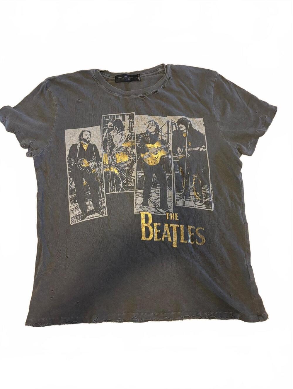 The Beatles Distressed Graphic Band T-Shirt Gray Size S
